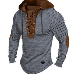 Men's Hooded Solid Color Lace-Up Shirt