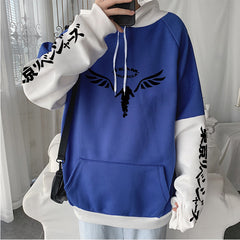 Casual Anime Printed Color Block Hoodie