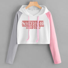 Casual Versatile TV Graphic Crop Hooded Top