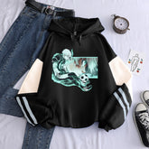 Unisex Anime Print Color Block Hoodie