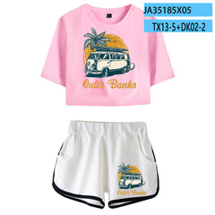 Women's Short-sleeved Crop T-shirt Shorts