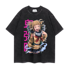 Trendy Anime Cotton Washed Short-sleeved T-shirt Top