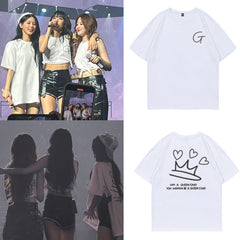 QUEENCARD Print Cotton Round Neck T-shirt