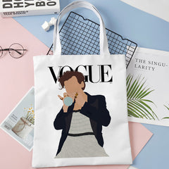Letter Printed Canvas Shoulder Bag