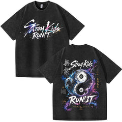 SKZ RUN IT Graffiti Print Washed T-shirt