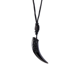 Obsidian Wolf Head Pendant Necklace