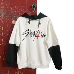 Skz Poster Logo Printed Fleece Black and White Hoodie