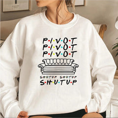 Women's Friends Pivot Print Round Neck Pullover Sweatshirt