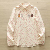 Women's Cartoon Cat Embroidered Polka Dots Shirt