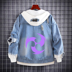 Unisex Game Logo Loose Hooded Denim Coat