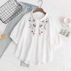 Ethnic Style Floral Embroidered Loose Shirt