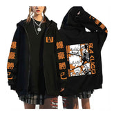 Unisex Anime Letter Printed Zipper Black Hoodie