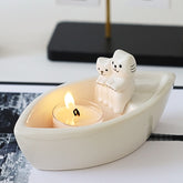 Cute Couple Cat Boat Candle Holder