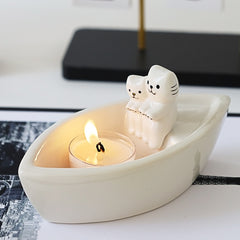 Cute Couple Cat Boat Candle Holder