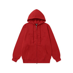 Korean Style Niche Patch Design Zipper Hoodie