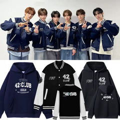 TWS 42CLUB Print Hoodie Baseball Jacket
