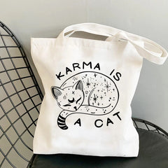 Taylor Karma Is A Cat Printed Canvas Bag
