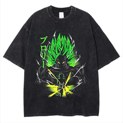 Vintage Anime Washed Black Short Sleeve T-Shirt