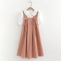 Retro Mori Girls' Loose Ruffled Skirt and Shirt Two-piece Co-ords