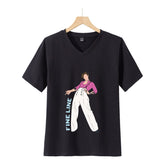 Trendy Print Loose V-neck Short-sleeved T-shirt