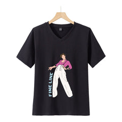 Trendy Print Loose V-neck Short-sleeved T-shirt