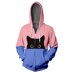 Leisure Cat 3D Print Zipper Hoodie