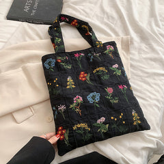 Flower Embroidered Tote Bag