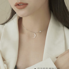 Niche Star and Moon Collarbone Chain Necklace