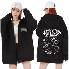 NJZ Bunnies Print Zipper Hoodie