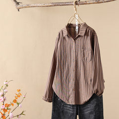 Women's Stripes Lapel Long-sleeved Shirt