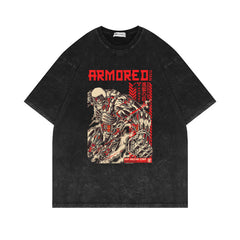 Vintage Anime Pattern Washed Short-sleeved T-shirt