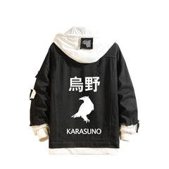 Trendy Anime Pattern Black Hooded Denim Jacket