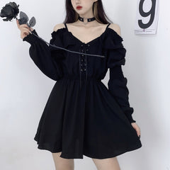 Women's Strappy Off Shoulder Black Dress
