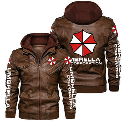 Men's Umbrella Corp Print PU Leather Jacket