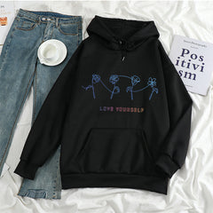 Trendy Kpop Love Yourself Printed Loose Casual Hoodie