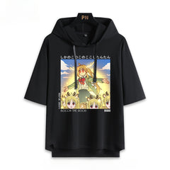 Casual Anime Graphic Print Hooded Short-sleeved T-shirt