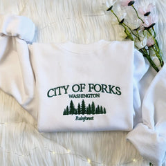 City of Forks Embroidered Crew Neck Sweatshirt