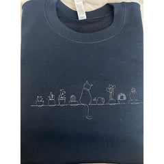 Plants And Cat Embroidered Sweatshirt