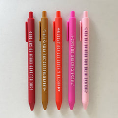 5 Colorful Girl Power Ballpoint Pen Set