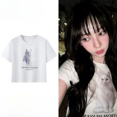 Karina Same Angel Cat Cotton Short-sleeved T-shirt