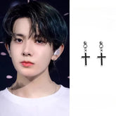 Heeseung Black Cross Stud Earrings Titanium Steel