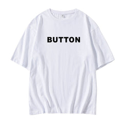 Casual Button Letter Cotton Round Neck T-shirt