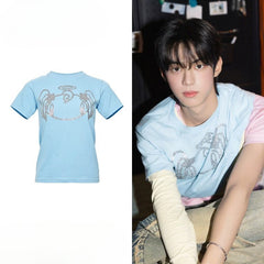 DOHOON Same Sky Blue Short-sleeved Slim Top