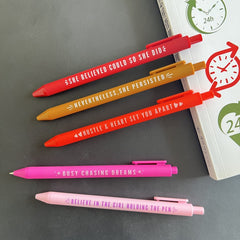 5 Colorful Girl Power Ballpoint Pen Set