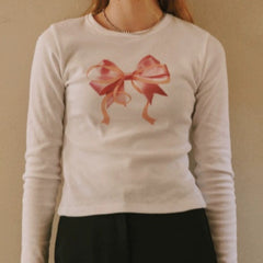 Trendy Women's Bowtie Long-sleeved Shirt