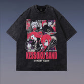 Unisex Washed Anime Print Short-sleeved T-shirt