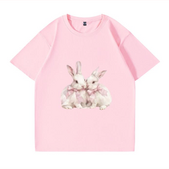 Pink Rabbit Cotton T-shirt By Angelic.spirit99