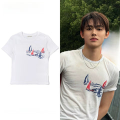SEONGHYEON Same White Graphic Slim T-shirt