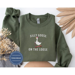 Embroidered Silly Goose Crewneck Sweatshirt