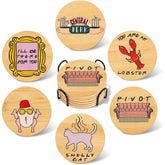 Friends Coasters Set of 6 Wooden Coasters for Drinks with Coaster Holder